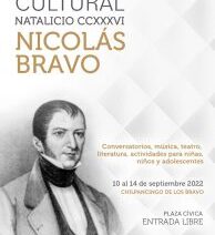 Del 10 al 14 de septiembre se realizará la semana cultural con motivo del natalicio de Nicolás Bravo